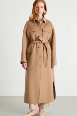 Cappotto a camicia in doppio drap - Cammello
