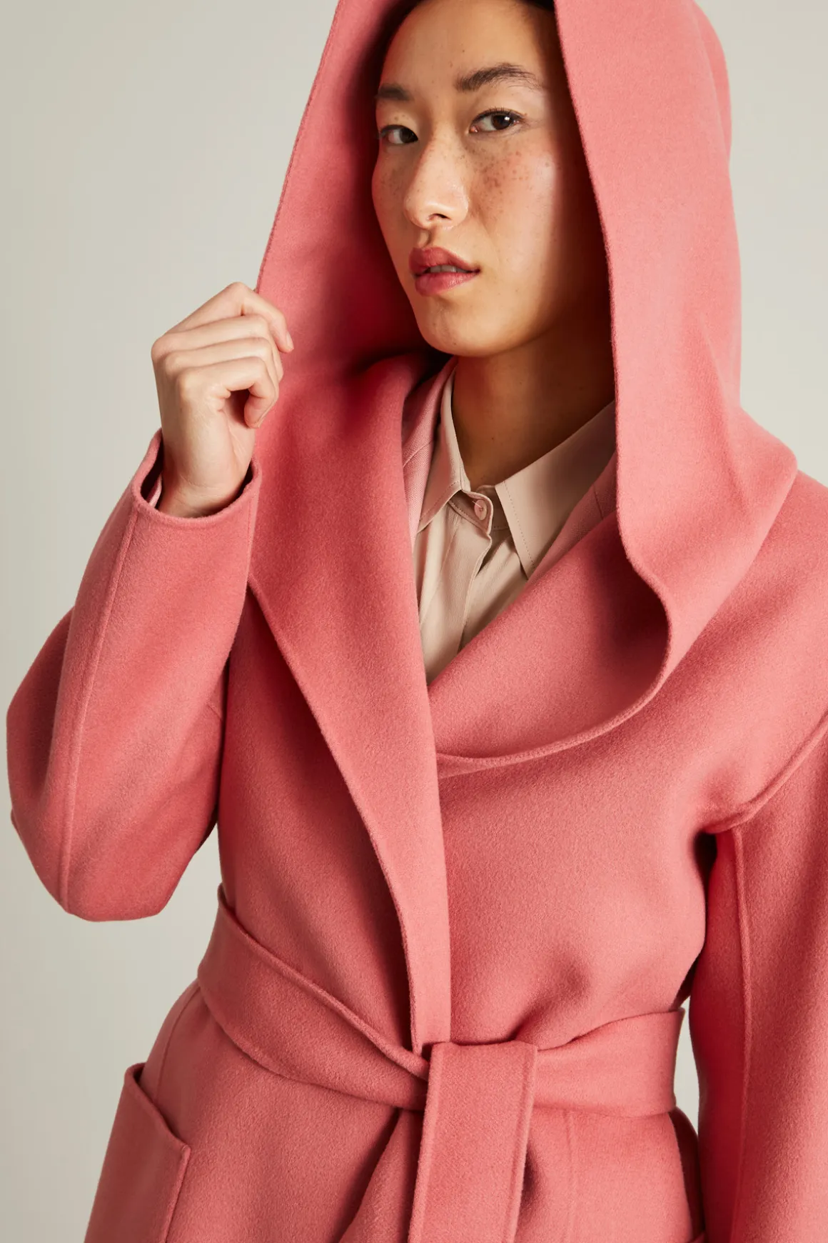 Cappotto a vestaglia in doppio - Rosa Scuro