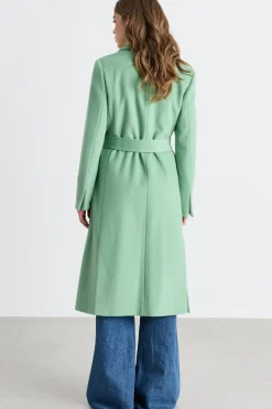 Cappotto a vestaglia in drap con cintura - Verde