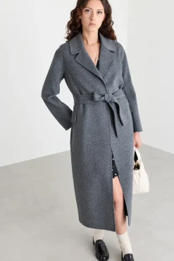 Cappotto a vestaglia in drap - Grigio