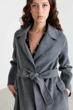 Cappotto a vestaglia in drap - Grigio