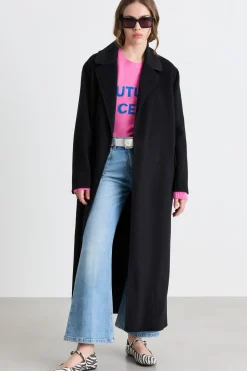 Cappotto a vestaglia in drap - Nero