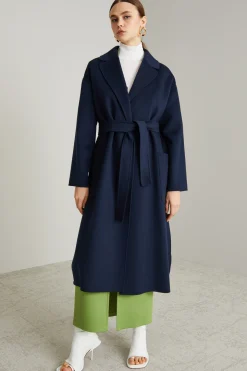 Cappotto a vestaglia in panno - Blu Notte