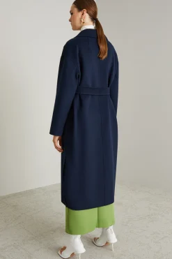 Cappotto a vestaglia in panno - Blu Notte