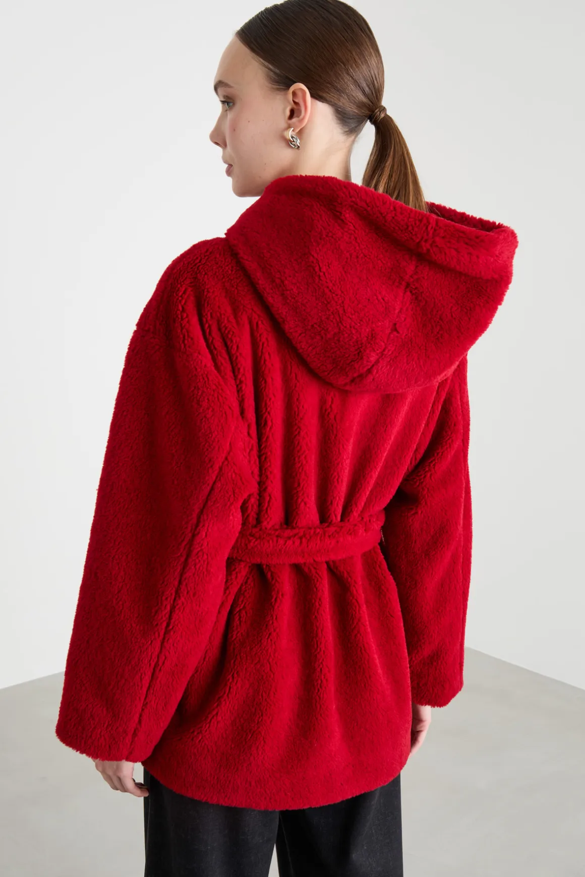 Cappotto a vestaglia in tessuto morbido e caldo - Rosso