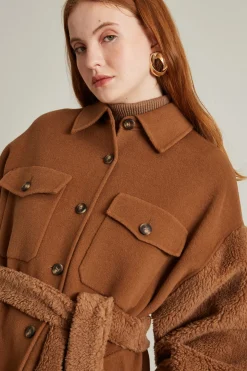 Cappotto con maniche peluche - Cammello