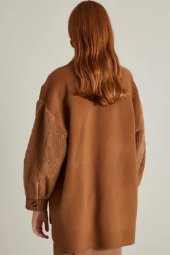 Cappotto con maniche peluche - Cammello
