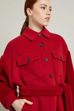 Cappotto con maniche peluche - Rosso