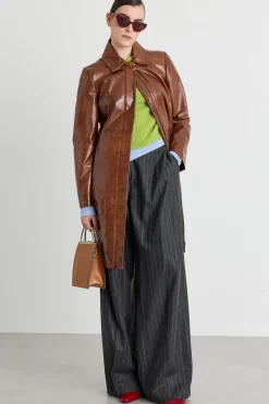 Cappotto con zip nascosta - Marrone