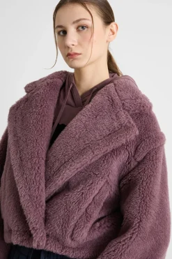 Cappotto corto in tessuto morbido e caldo - Bordeaux