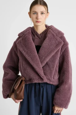 Cappotto corto in tessuto morbido e caldo - Bordeaux