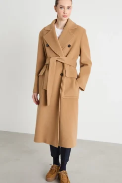 Cappotto doppiopetto con cintura - Cammello
