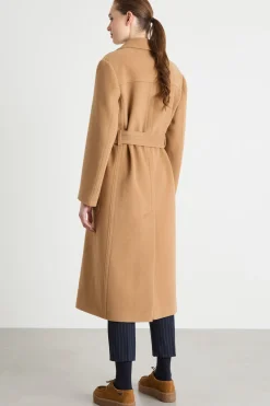 Cappotto doppiopetto con cintura - Cammello