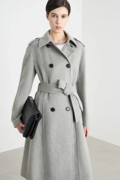 Cappotto doppiopetto con cintura - Grigio