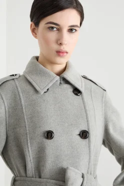 Cappotto doppiopetto con cintura - Grigio