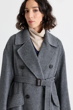 Cappotto doppiopetto con cintura - Grigio