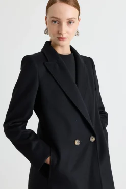 Cappotto doppiopetto con cintura - Nero