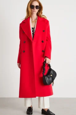 Cappotto doppiopetto con cintura - Rosso