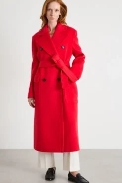 Cappotto doppiopetto con cintura - Rosso