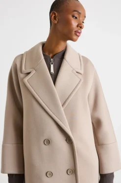 Cappotto doppiopetto con maniche a kimono - Beige