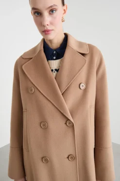 Cappotto doppiopetto con maxi rever - Cammello