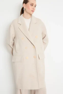 Cappotto doppiopetto con tasche - Beige