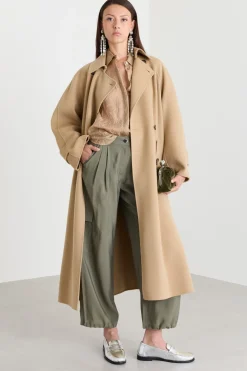 Cappotto doppiopetto in drap - Beige
