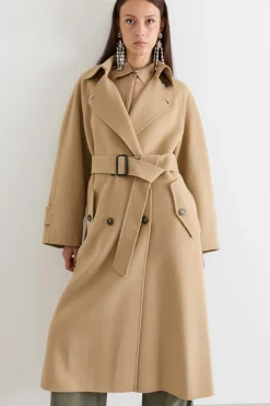 Cappotto doppiopetto in drap - Beige