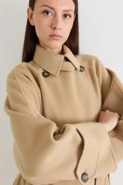 Cappotto doppiopetto in drap - Beige