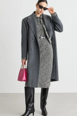 Cappotto doppiopetto in drap - Grigio