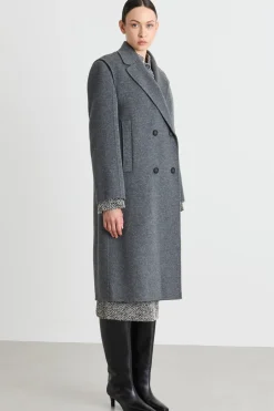 Cappotto doppiopetto in drap - Grigio