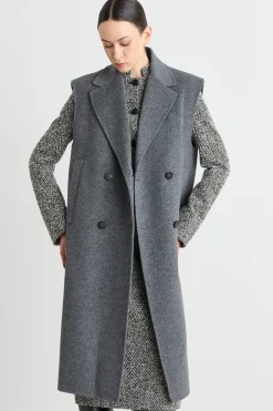 Cappotto doppiopetto in drap - Grigio