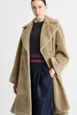 Cappotto doppiopetto in tessuto morbido e caldo - Verde