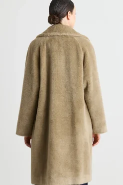 Cappotto doppiopetto in tessuto morbido e caldo - Verde