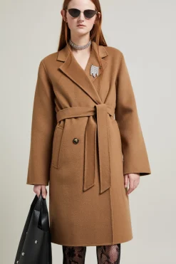 Cappotto dritto in doppio di lana - Cammello