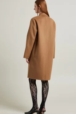 Cappotto dritto in doppio di lana - Cammello