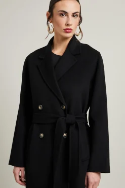 Cappotto dritto in doppio di lana - Nero