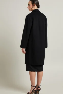 Cappotto dritto in doppio di lana - Nero