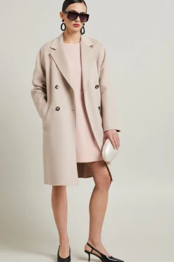 Cappotto dritto in doppio di lana - Rosa Chiaro