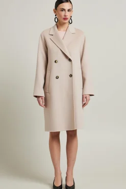 Cappotto dritto in doppio di lana - Rosa Chiaro