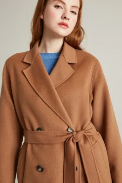 Cappotto dritto in doppio panno - Cammello
