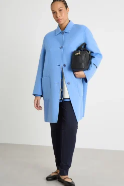 Cappotto in double con tasche applicate - Azzurro