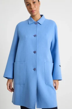 Cappotto in double con tasche applicate - Azzurro