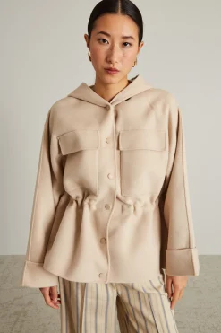 Cappotto in panno con coulisse - Sabbia