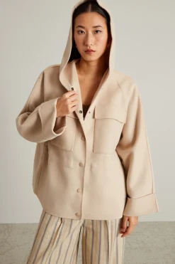 Cappotto in panno con coulisse - Sabbia