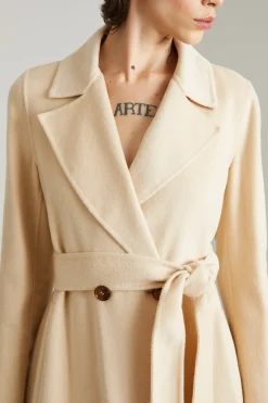 Cappotto lungo con cintura - Crema