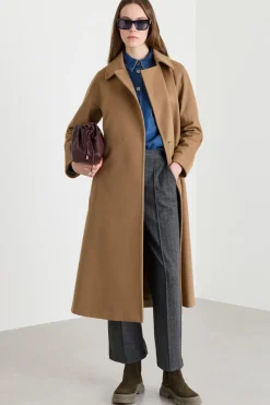Cappotto lungo in drap - Cammello