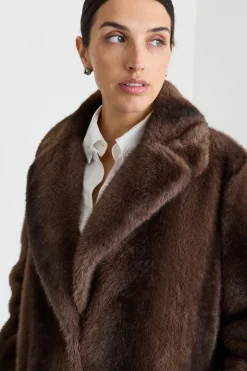 Cappotto lungo in tessuto morbido e caldo - Marrone