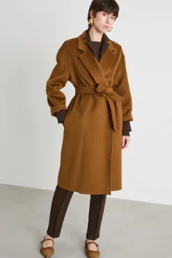 Cappotto midi con cintura - Cammello
