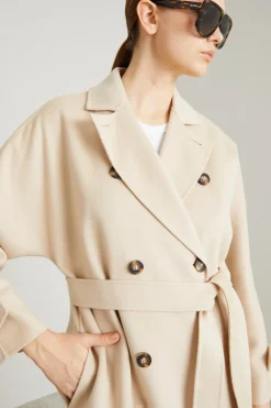 Cappotto stile trench in panno - Beige Chiaro